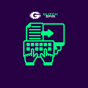 Symbol for et tastatur og registreringsformular udfyldt under GlitchSpin-logoet