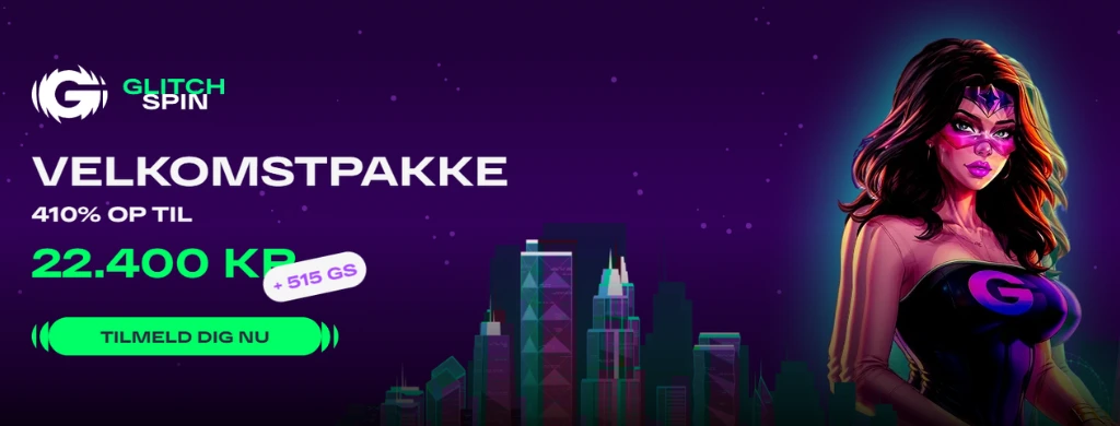 Banner for 410 % velkomstbonus op til 22.400 kr + 515 gratis spins