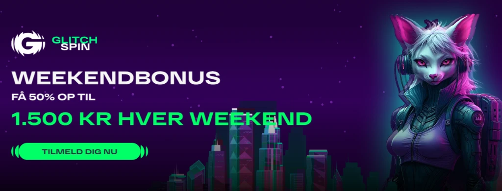 Banner for weekend-genindlæsningsbonus op til 1.500 kr.