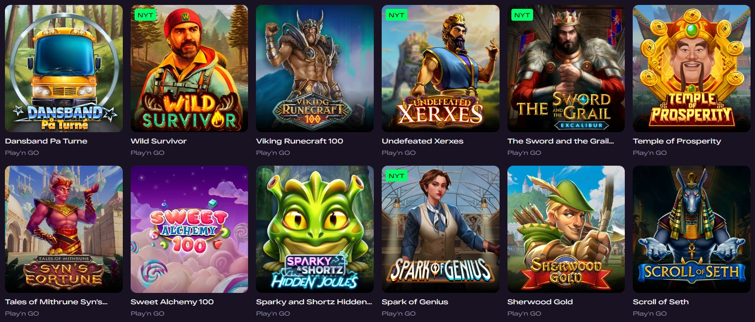 Nogle af de Play'n GO-titler, hvor spillere kan bruge gratis spins uden indskud