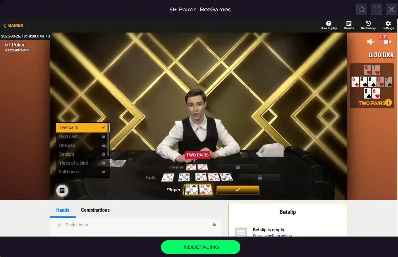 Spilmenuen i Bet on Poker fra Playtech hos GlitchSpin.
